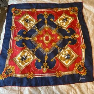 Navy, Red and Gold Decorative Silk-Style Scarf Throw